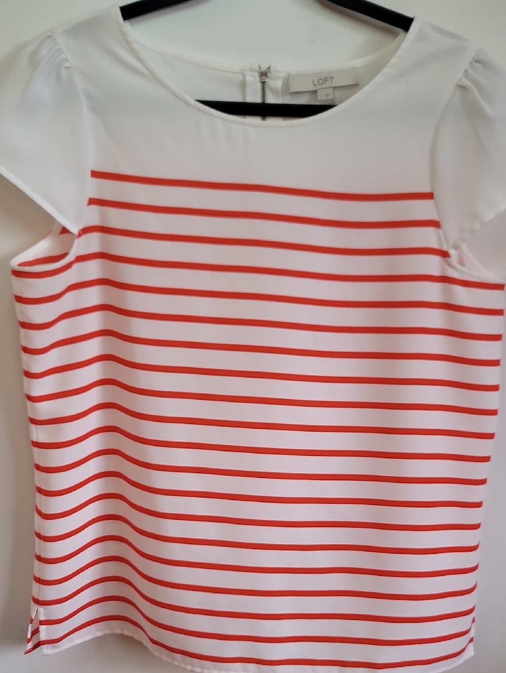 LOFT White and Coral Striped Cap-Sleeve Top